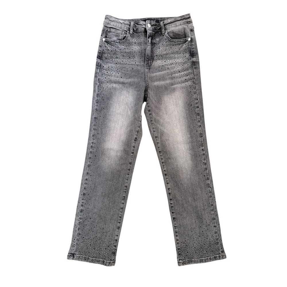 Judy Blue Grey Rhinestone Embellished Straight Leg Jeans 9/29 JB88919